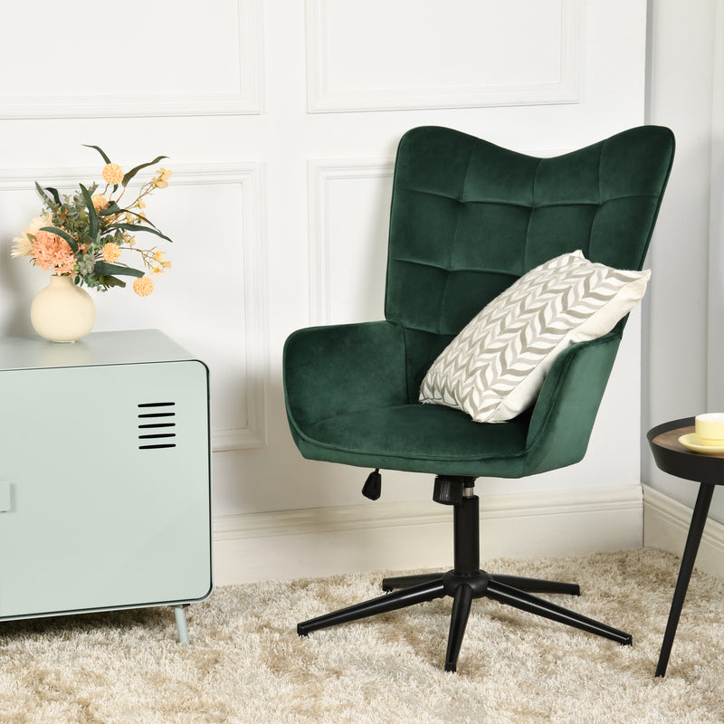 Scandinavian office chair with armrests, 360°, in green velvet IRIS SMALL VELVET GREEN