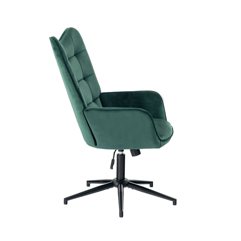 Scandinavian office chair with armrests, 360°, in green velvet IRIS SMALL VELVET GREEN