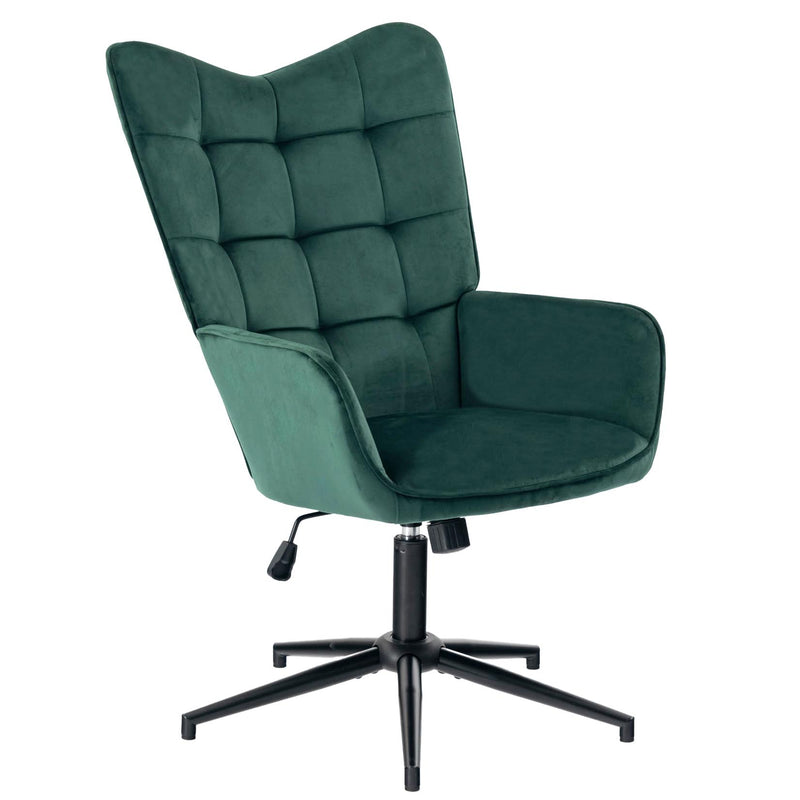 Scandinavian office chair with armrests, 360°, in green velvet IRIS SMALL VELVET GREEN