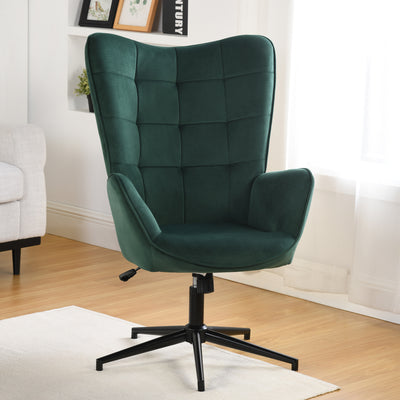 Scandinavian office chair with armrests, 360°, in green velvet IRIS VELVET GREEN BLACK LEG