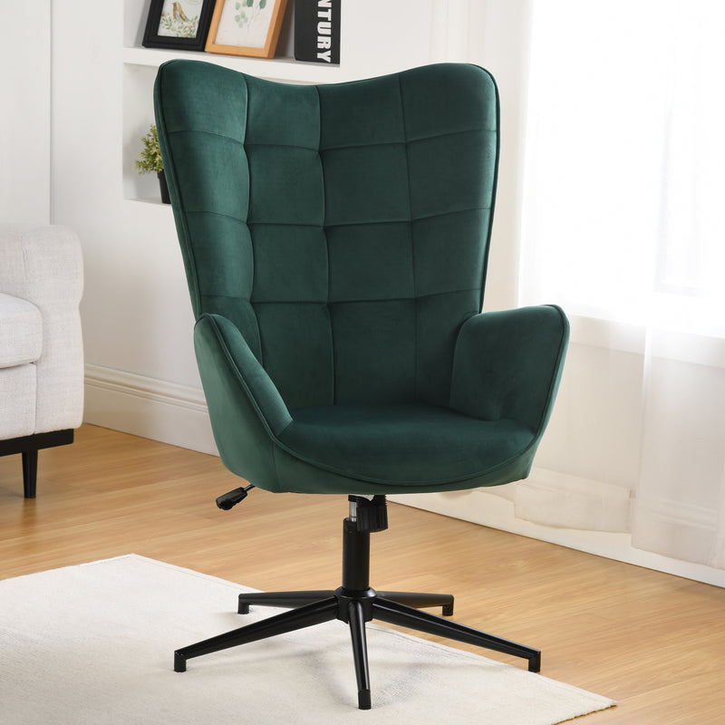 Scandinavian office chair with armrests, 360°, in green velvet IRIS VELVET GREEN BLACK LEG