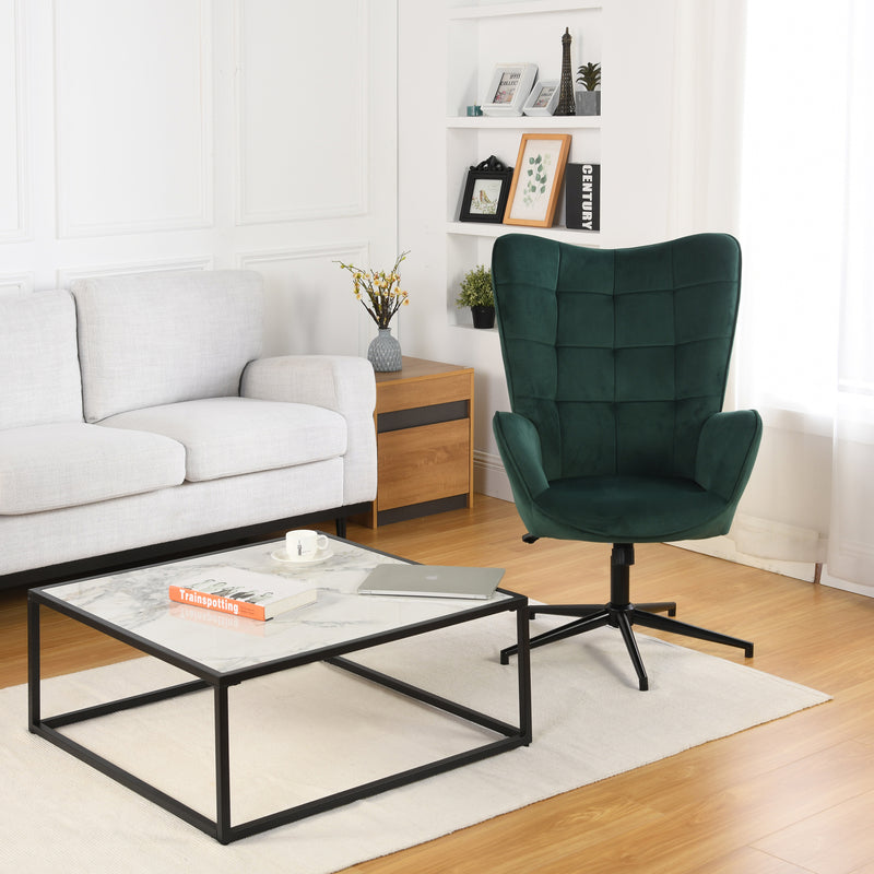 Scandinavian office chair with armrests, 360°, in green velvet IRIS VELVET GREEN BLACK LEG