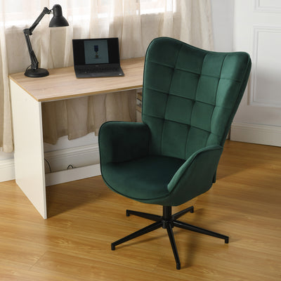 Scandinavian office chair with armrests, 360°, in green velvet IRIS VELVET GREEN BLACK LEG