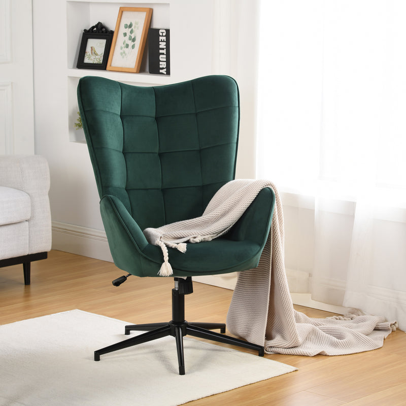 Scandinavian office chair with armrests, 360°, in green velvet IRIS VELVET GREEN BLACK LEG