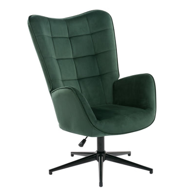 Scandinavian office chair with armrests, 360°, in green velvet IRIS VELVET GREEN BLACK LEG