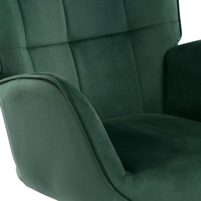 Scandinavian office chair with armrests, 360°, in green velvet IRIS VELVET GREEN BLACK LEG