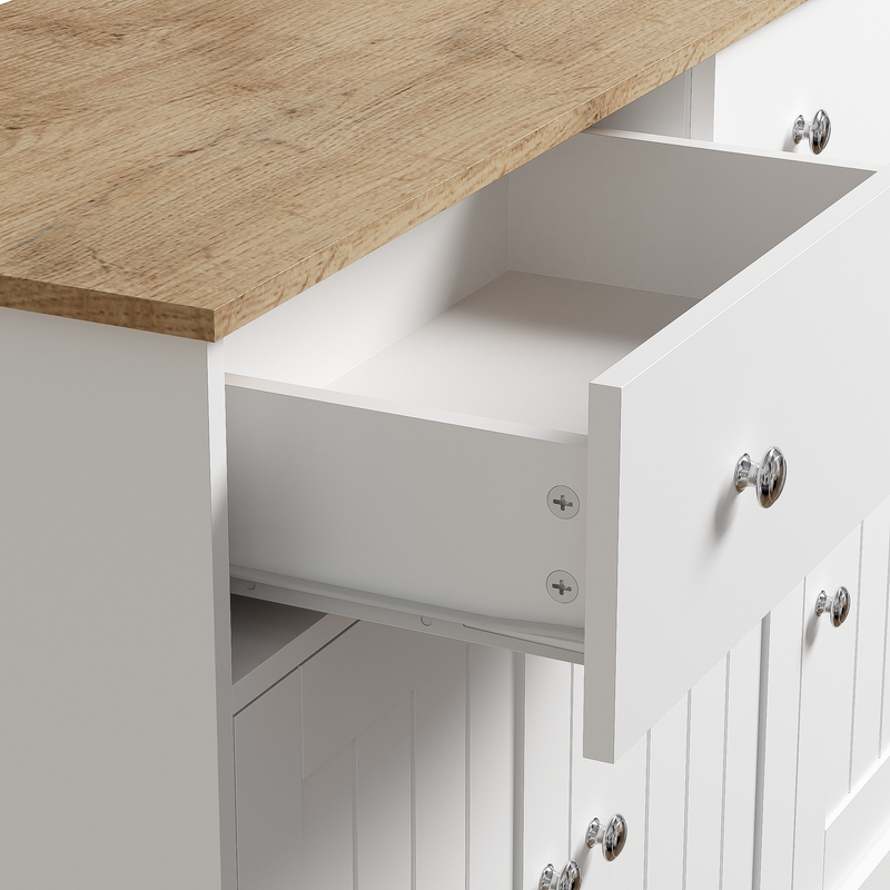 Buffet Moderne Noir et Bois avec Portes Coulissantes Rainurées et Tiroirs de Rangement IKTEK