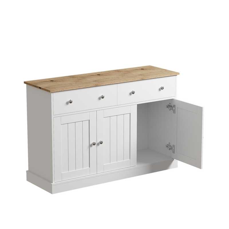 Buffet Moderne Noir et Bois avec Portes Coulissantes Rainurées et Tiroirs de Rangement IKTEK