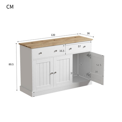 Buffet Moderne Noir et Bois avec Portes Coulissantes Rainurées et Tiroirs de Rangement IKTEK