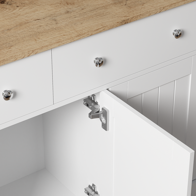 Buffet Moderne Noir et Bois avec Portes Coulissantes Rainurées et Tiroirs de Rangement IKTEK