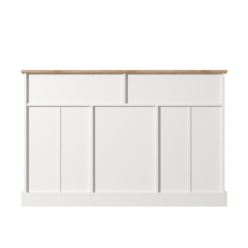 Buffet Moderne Noir et Bois avec Portes Coulissantes Rainurées et Tiroirs de Rangement IKTEK