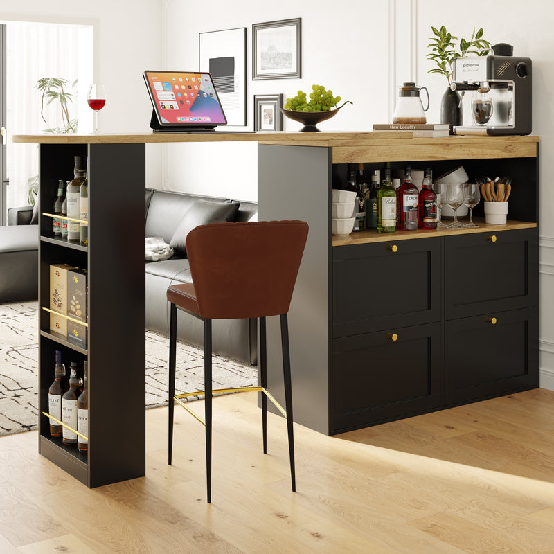 Armoire Modulaire Pivotante à 360° Noire avec Étagères Latérales, 4 Tiroirs et Détails Dorés ILTAILL