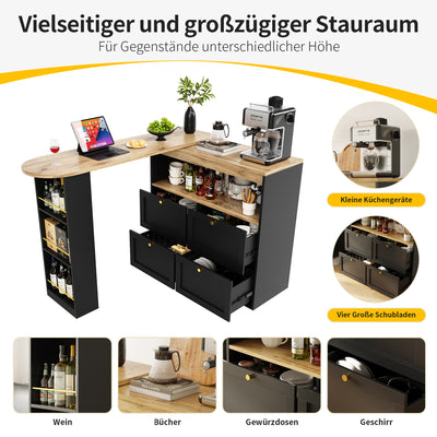 Armoire Modulaire Pivotante à 360° Noire avec Étagères Latérales, 4 Tiroirs et Détails Dorés ILTAILL