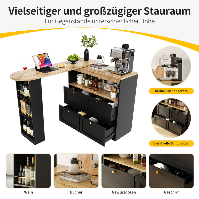 Armoire Modulaire Pivotante à 360° Noire avec Étagères Latérales, 4 Tiroirs et Détails Dorés ILTAILL