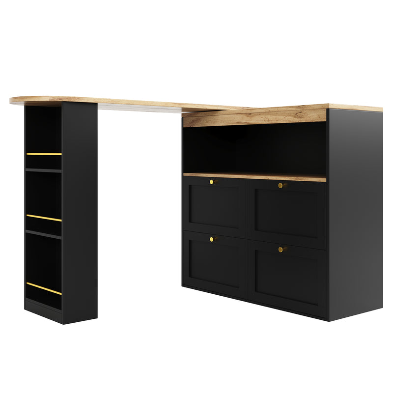 Armoire Modulaire Pivotante à 360° Noire avec Étagères Latérales, 4 Tiroirs et Détails Dorés ILTAILL