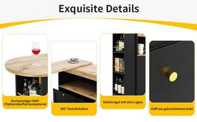 Armoire Modulaire Pivotante à 360° Noire avec Étagères Latérales, 4 Tiroirs et Détails Dorés ILTAILL