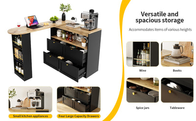 Armoire Modulaire Pivotante à 360° Noire avec Étagères Latérales, 4 Tiroirs et Détails Dorés ILTAILL