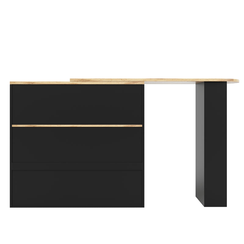 Armoire Modulaire Pivotante à 360° Noire avec Étagères Latérales, 4 Tiroirs et Détails Dorés ILTAILL