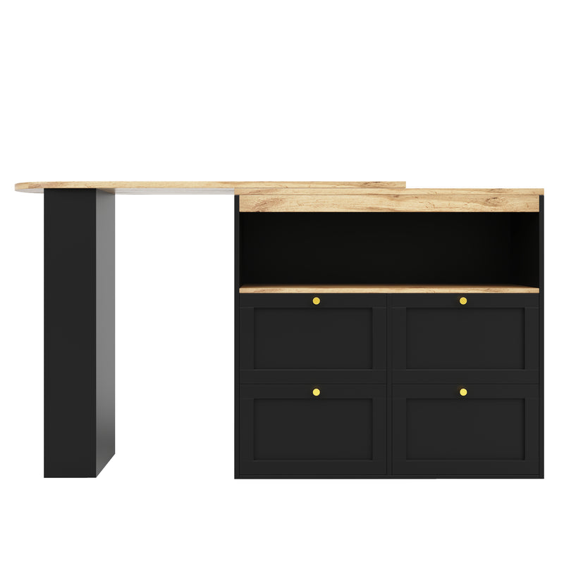 Armoire Modulaire Pivotante à 360° Noire avec Étagères Latérales, 4 Tiroirs et Détails Dorés ILTAILL