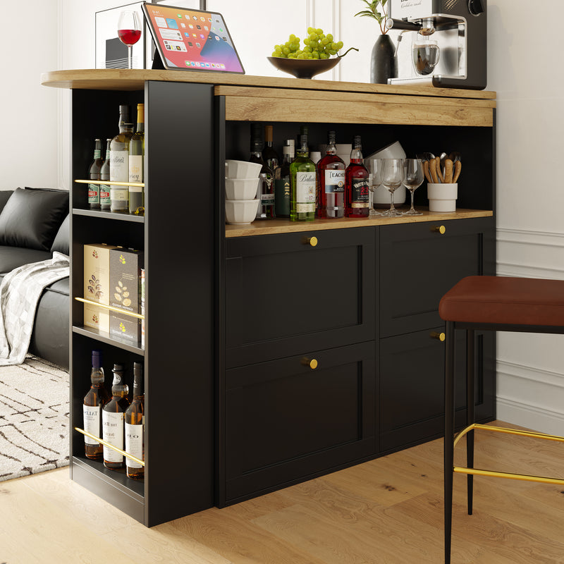 Armoire Modulaire Pivotante à 360° Noire avec Étagères Latérales, 4 Tiroirs et Détails Dorés ILTAILL