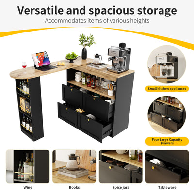 Armoire Modulaire Pivotante à 360° Noire avec Étagères Latérales, 4 Tiroirs et Détails Dorés ILTAILL