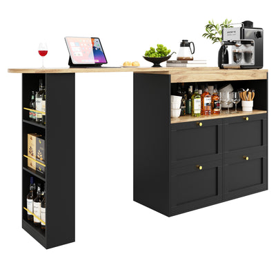 Armoire Modulaire Pivotante à 360° Noire avec Étagères Latérales, 4 Tiroirs et Détails Dorés ILTAILL