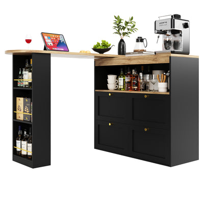 Armoire Modulaire Pivotante à 360° Noire avec Étagères Latérales, 4 Tiroirs et Détails Dorés ILTAILL