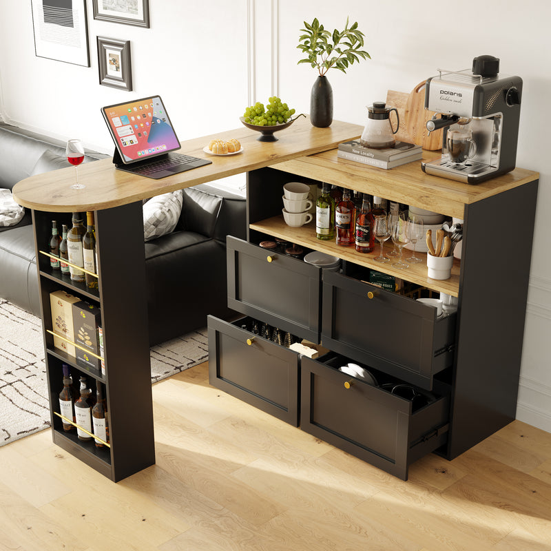 Armoire Modulaire Pivotante à 360° Noire avec Étagères Latérales, 4 Tiroirs et Détails Dorés ILTAILL