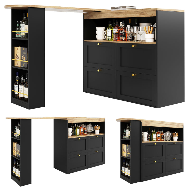 Armoire Modulaire Pivotante à 360° Noire avec Étagères Latérales, 4 Tiroirs et Détails Dorés ILTAILL