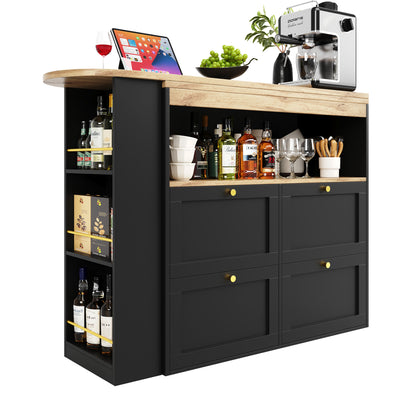 Armoire Modulaire Pivotante à 360° Noire avec Étagères Latérales, 4 Tiroirs et Détails Dorés ILTAILL