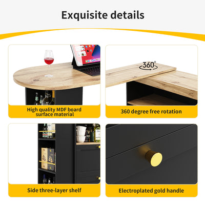 Armoire Modulaire Pivotante à 360° Noire avec Étagères Latérales, 4 Tiroirs et Détails Dorés ILTAILL