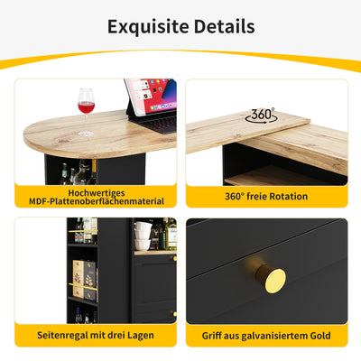 Armoire Modulaire Pivotante à 360° Noire avec Étagères Latérales, 4 Tiroirs et Détails Dorés ILTAILL