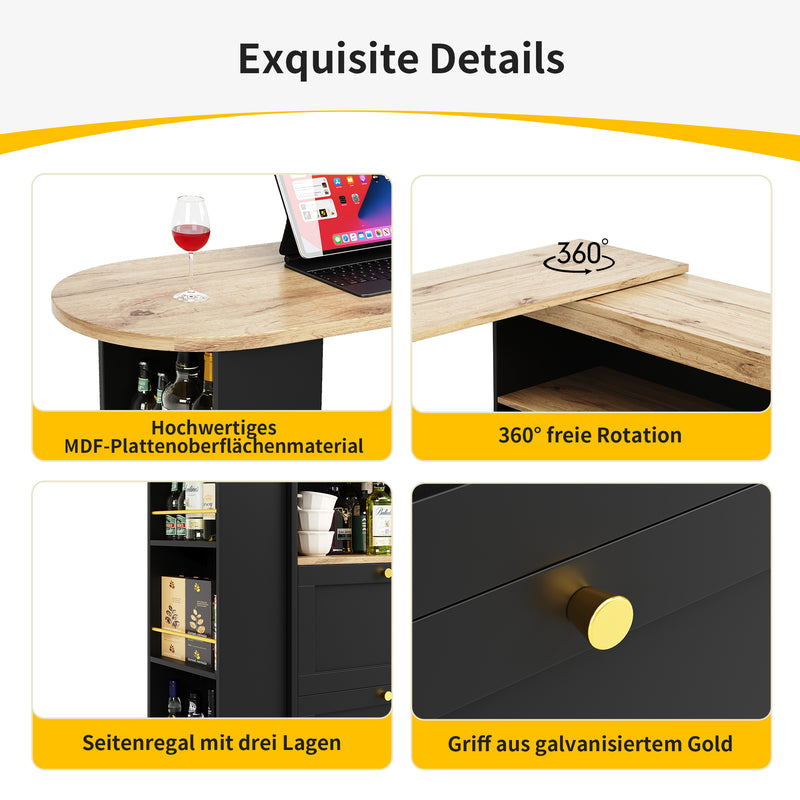 Armoire Modulaire Pivotante à 360° Noire avec Étagères Latérales, 4 Tiroirs et Détails Dorés ILTAILL