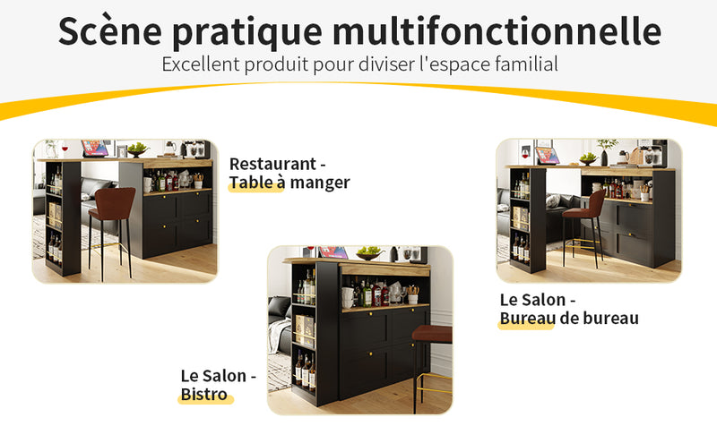 Armoire Modulaire Pivotante à 360° Noire avec Étagères Latérales, 4 Tiroirs et Détails Dorés ILTAILL