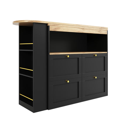 Armoire Modulaire Pivotante à 360° Noire avec Étagères Latérales, 4 Tiroirs et Détails Dorés ILTAILL