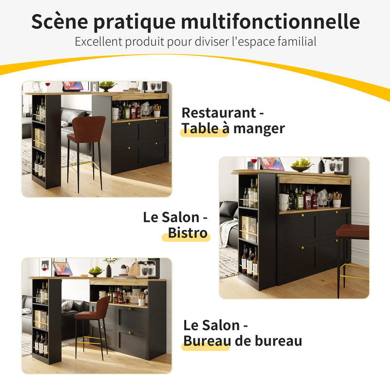 Armoire Modulaire Pivotante à 360° Noire avec Étagères Latérales, 4 Tiroirs et Détails Dorés ILTAILL