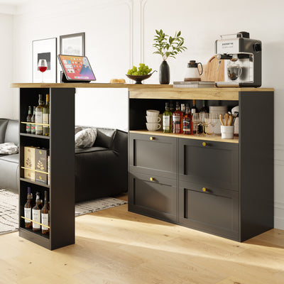 Armoire Modulaire Pivotante à 360° Noire avec Étagères Latérales, 4 Tiroirs et Détails Dorés ILTAILL