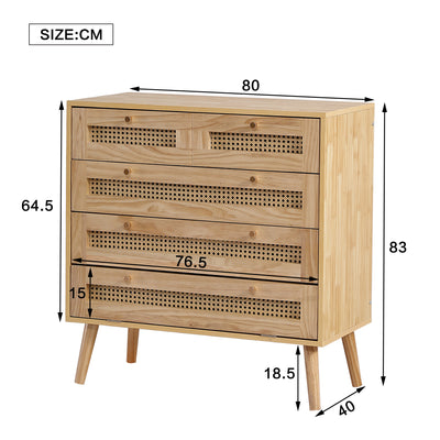 Commode Classique Naturelle avec 3 Tiroirs en Rotin et Compartiment Rabattable INNURS