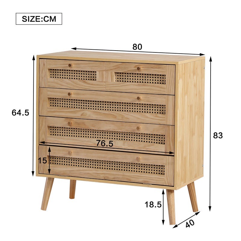 Commode Classique Naturelle avec 3 Tiroirs en Rotin et Compartiment Rabattable INNURS