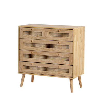 Commode Classique Naturelle avec 3 Tiroirs en Rotin et Compartiment Rabattable INNURS