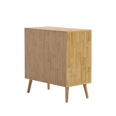 Commode Classique Naturelle avec 3 Tiroirs en Rotin et Compartiment Rabattable INNURS