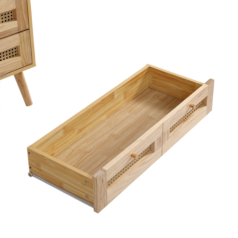 Commode Classique Naturelle avec 3 Tiroirs en Rotin et Compartiment Rabattable INNURS