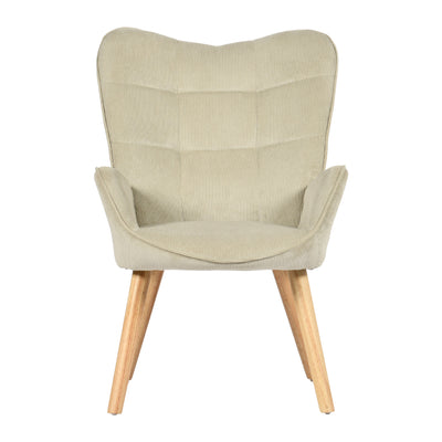 Scandinavian armchair in beige corduroy with beech legs KANAS CORDUROY BEIGE OAK LEG