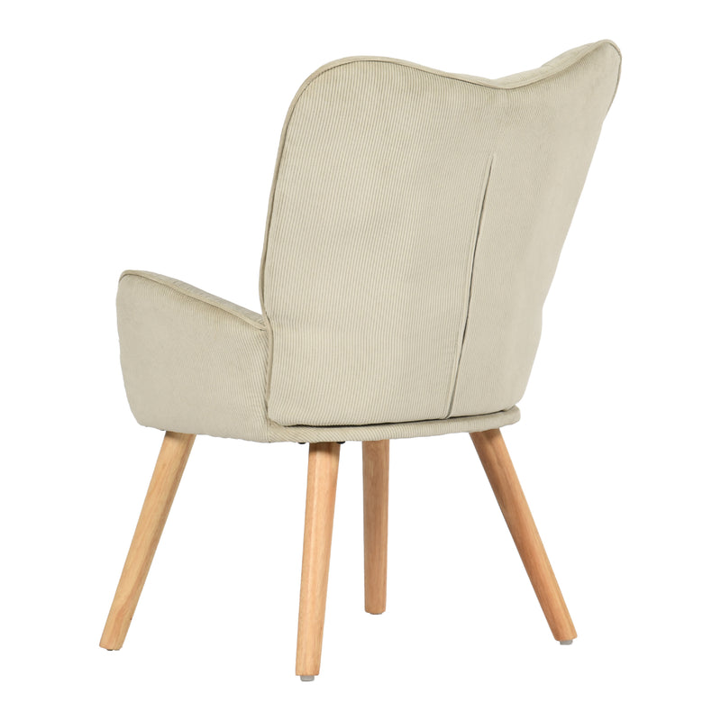 Scandinavian armchair in beige corduroy with beech legs KANAS CORDUROY BEIGE OAK LEG