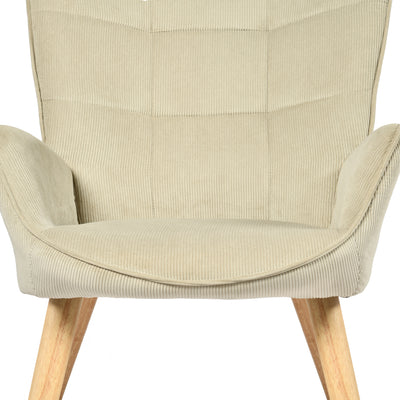 Scandinavian armchair in beige corduroy with beech legs KANAS CORDUROY BEIGE OAK LEG
