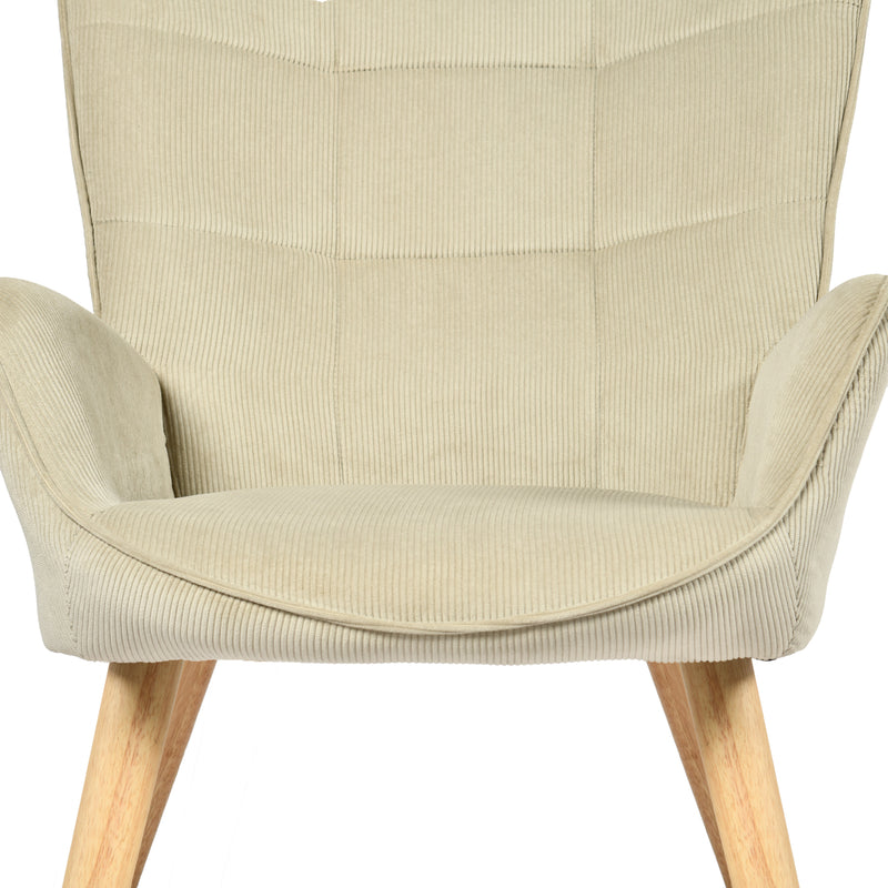 Scandinavian armchair in beige corduroy with beech legs KANAS CORDUROY BEIGE OAK LEG