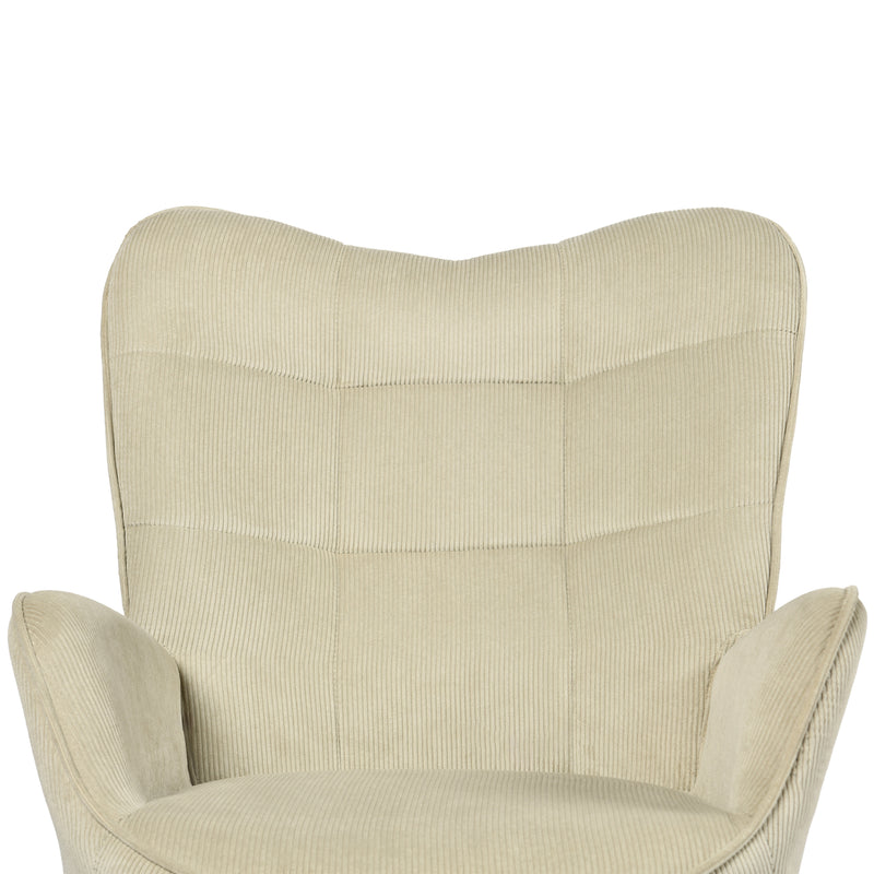 Scandinavian armchair in beige corduroy with beech legs KANAS CORDUROY BEIGE OAK LEG