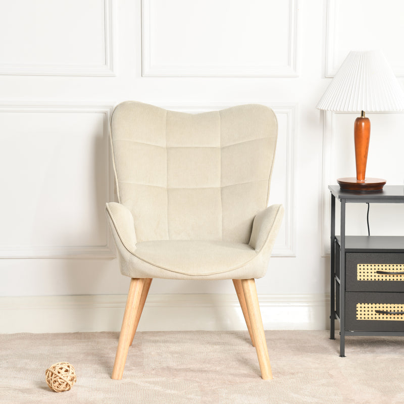 Scandinavian armchair in beige corduroy with beech legs KANAS CORDUROY BEIGE OAK LEG