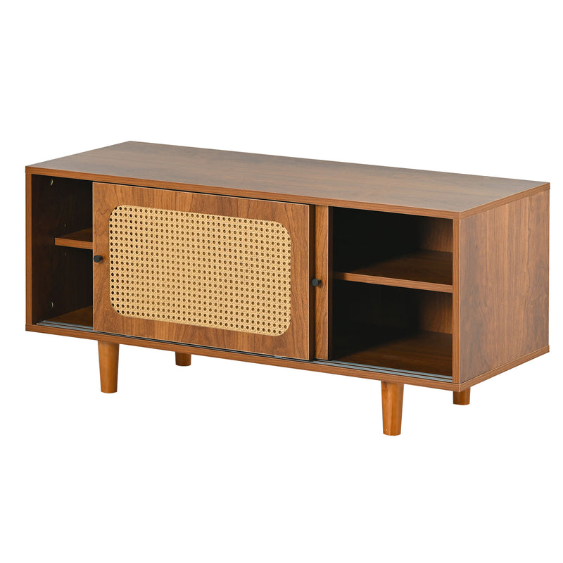 Meuble à Chaussures / Buffet en Noyer Moderne avec Portes en Rotin, Étagères Réglables et Pieds surélevés (104x40x48cm) KHAKNELS