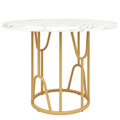 Table de Salle à Manger Ronde Noire Effet Marbre avec Piétement Métallique Doré (80x80x76cm) KHASE